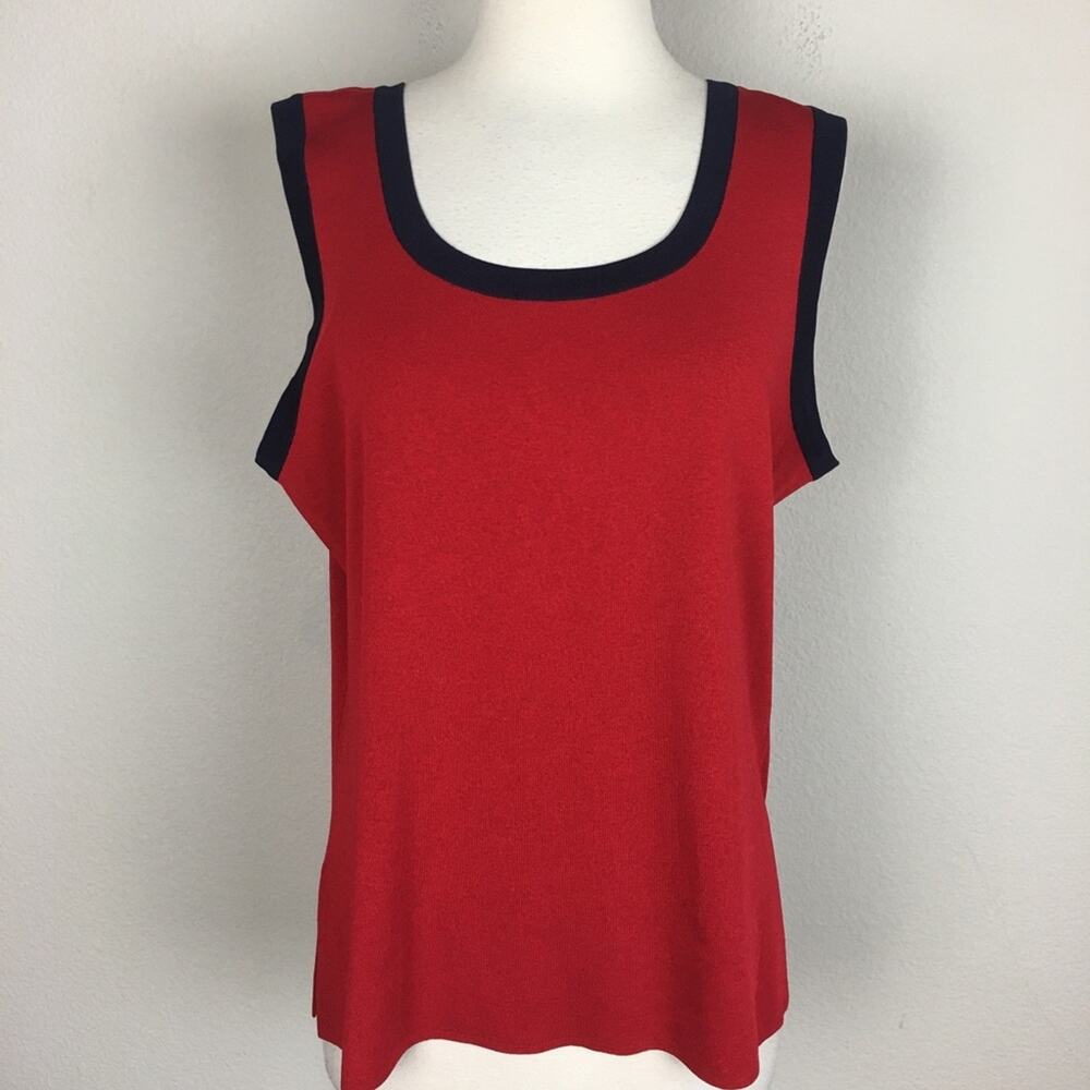 Misook Red & Navy Signature   Knit Tank Top XL